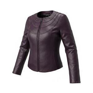 PAMELA MCCOY PLUM STUDDED LEATHER COAT SZ XXS